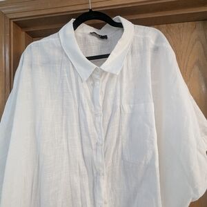 Able Brand NWOT Linen Button Down Classic White Sheer Womens Shirt
